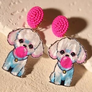 Earrings Pink and Blue Dog